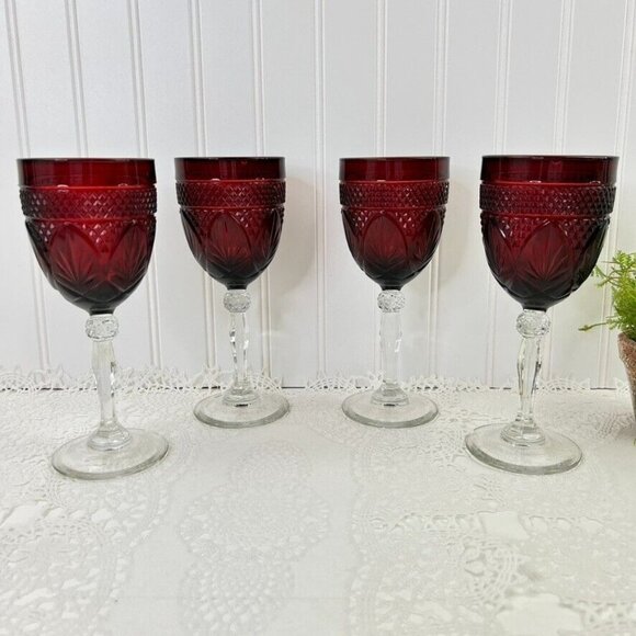 Vintage Cristal D'Arques Durand Set of 4 Ruby Red Water Goblet 8oz - Picture 1 of 9